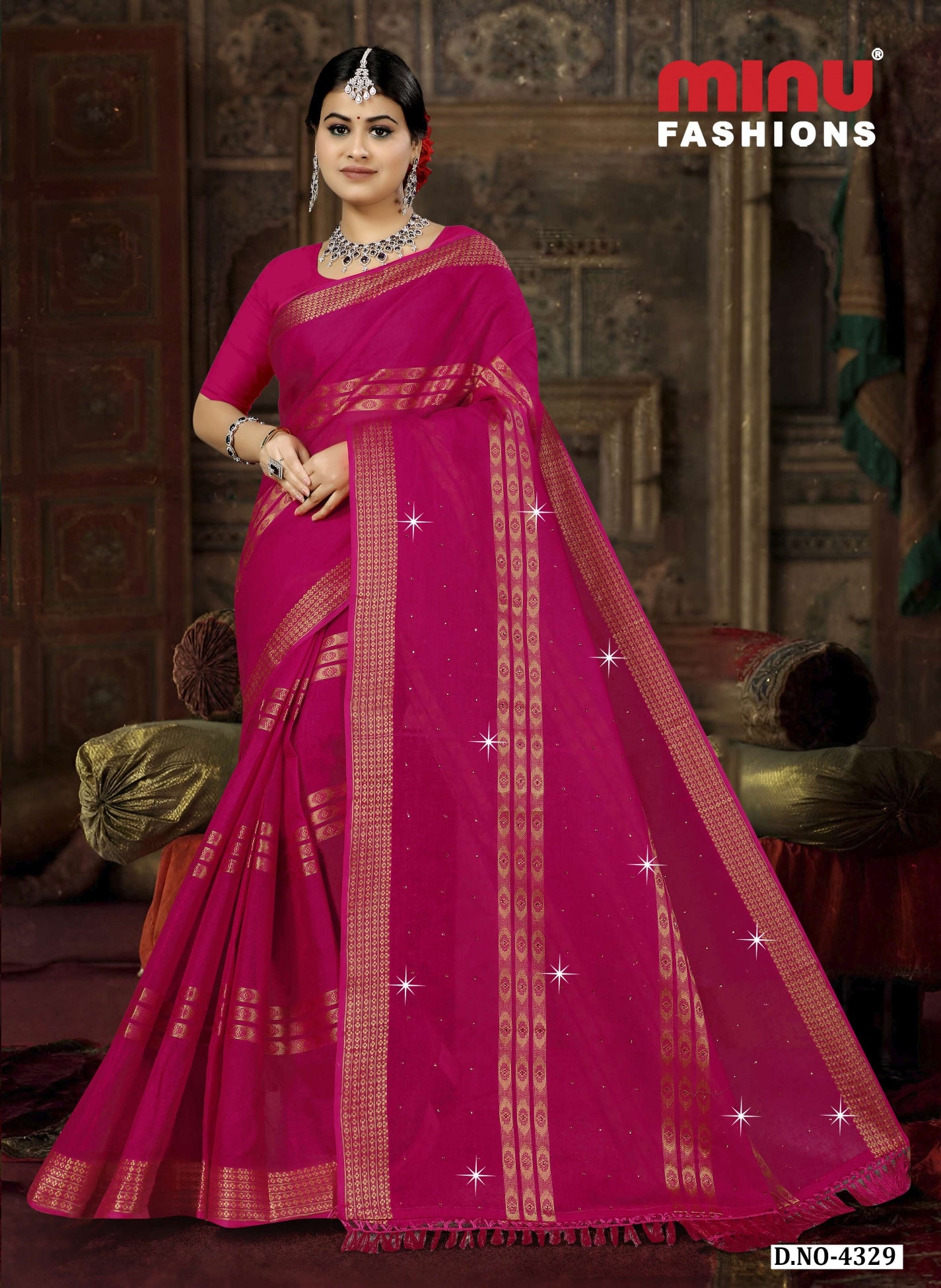 Embroidered Cotton Saree Royal Daimond (Special Rate) - 08 Pcs Set