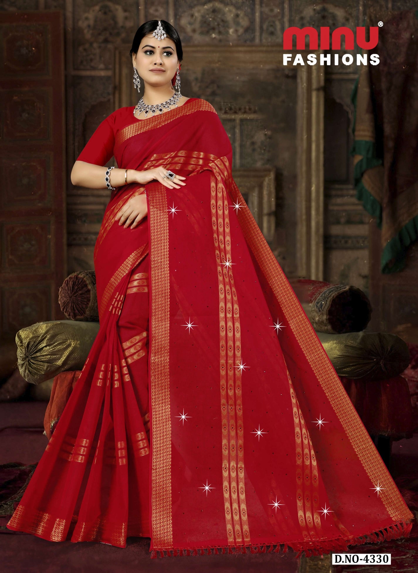 Embroidered Cotton Saree Royal Daimond (Special Rate) - 08 Pcs Set