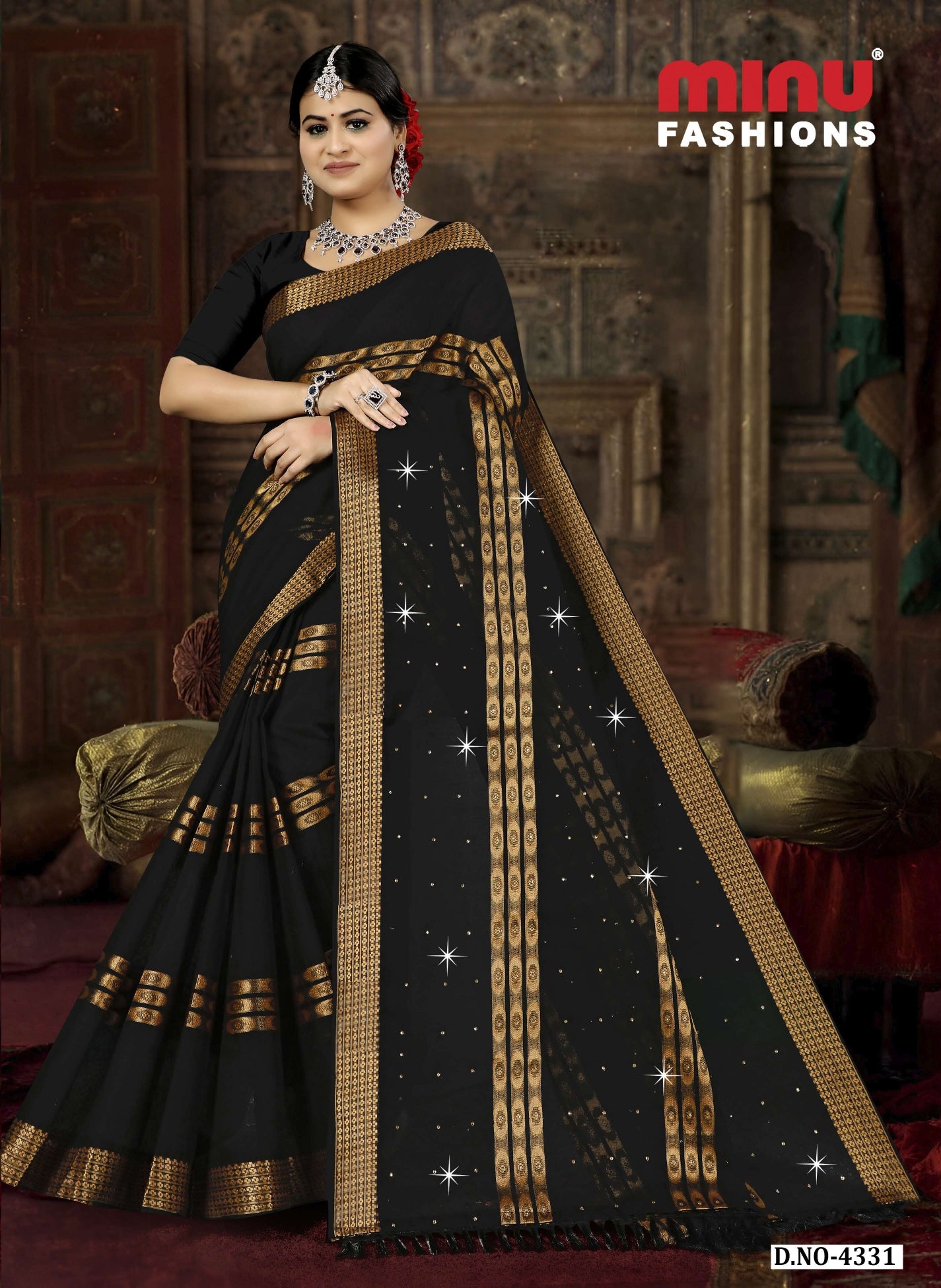 Embroidered Cotton Saree Royal Daimond (Special Rate) - 08 Pcs Set