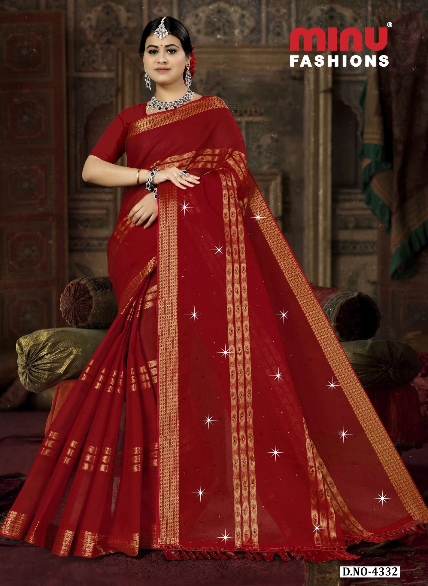 Embroidered Cotton Saree Royal Daimond (Special Rate) - 08 Pcs Set