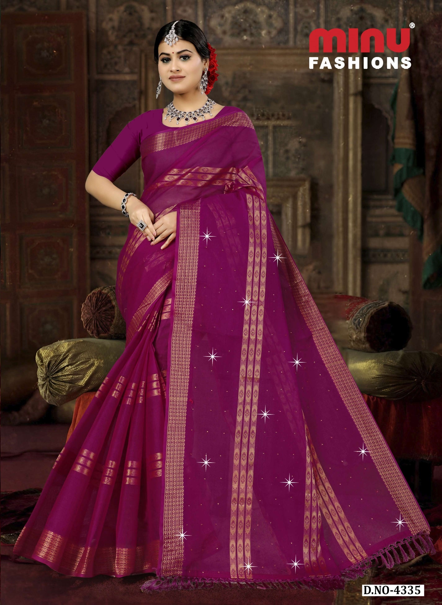Embroidered Cotton Saree Royal Daimond (Special Rate) - 08 Pcs Set