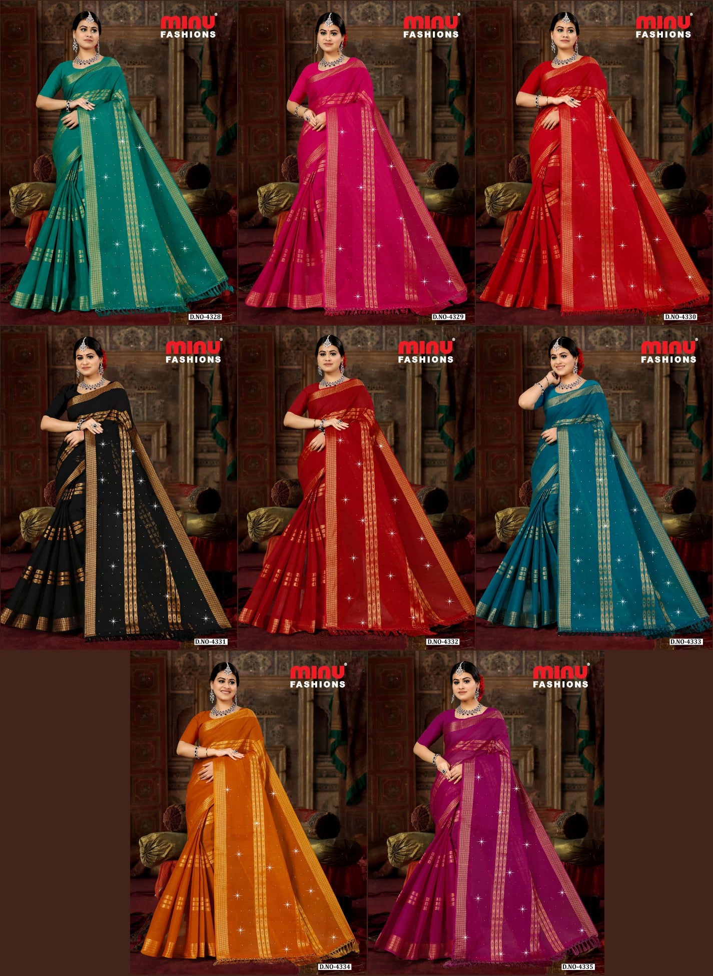 Embroidered Cotton Saree Royal Daimond (Special Rate) - 08 Pcs Set