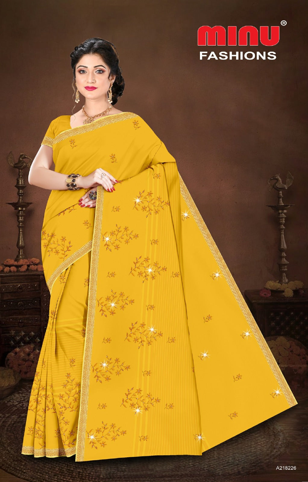 Embroidered Cotton Saree Chowmin (Special Rate) - 8 Pcs Set
