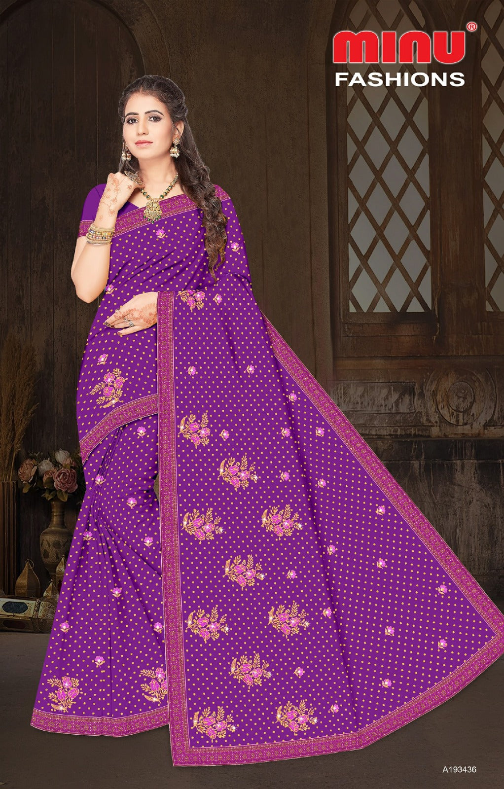 Embroidered Cotton Saree Craftry (Special Rate) - 8 Pcs Set