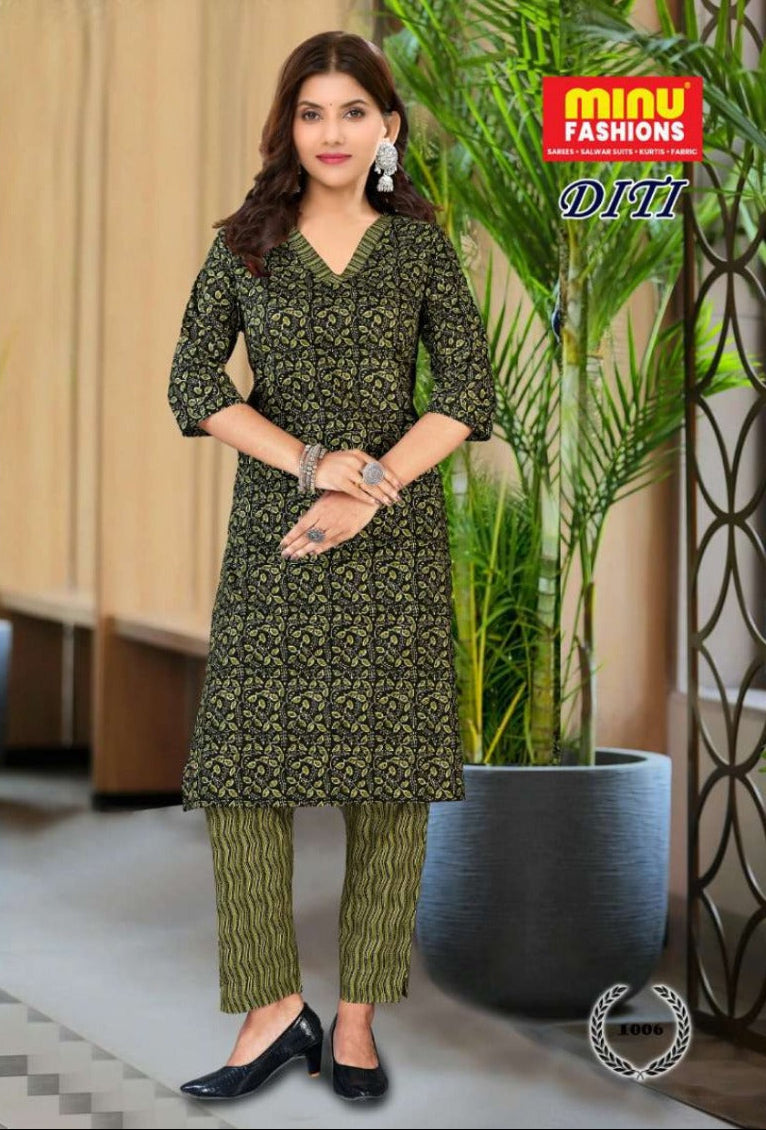 2 Piece Cotton Kurti Set Diti Combo (Vol-2) - 6 Pcs Set