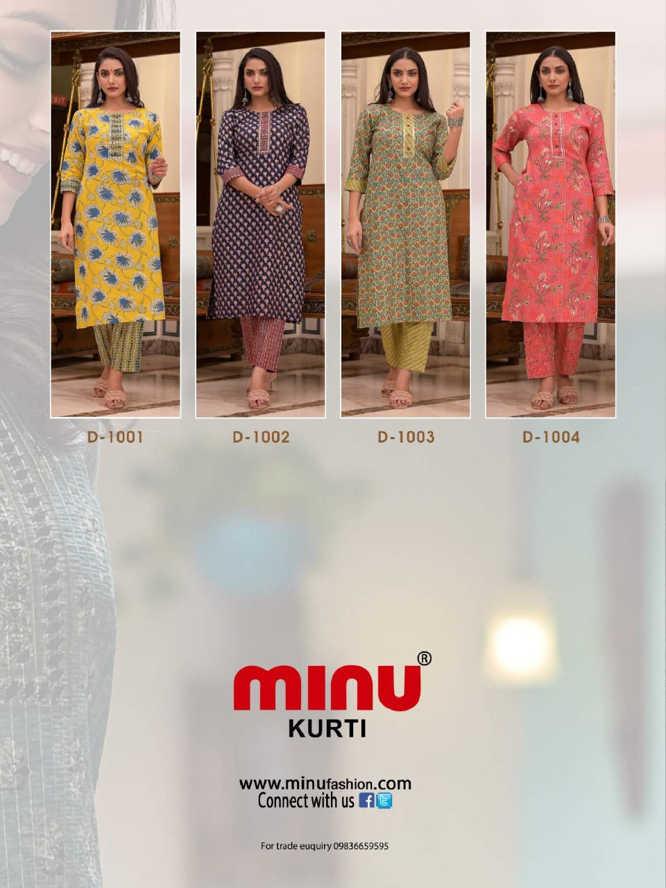 2 Piece Cotton Kurti Set Dazzle Combo - 4 Pcs Set