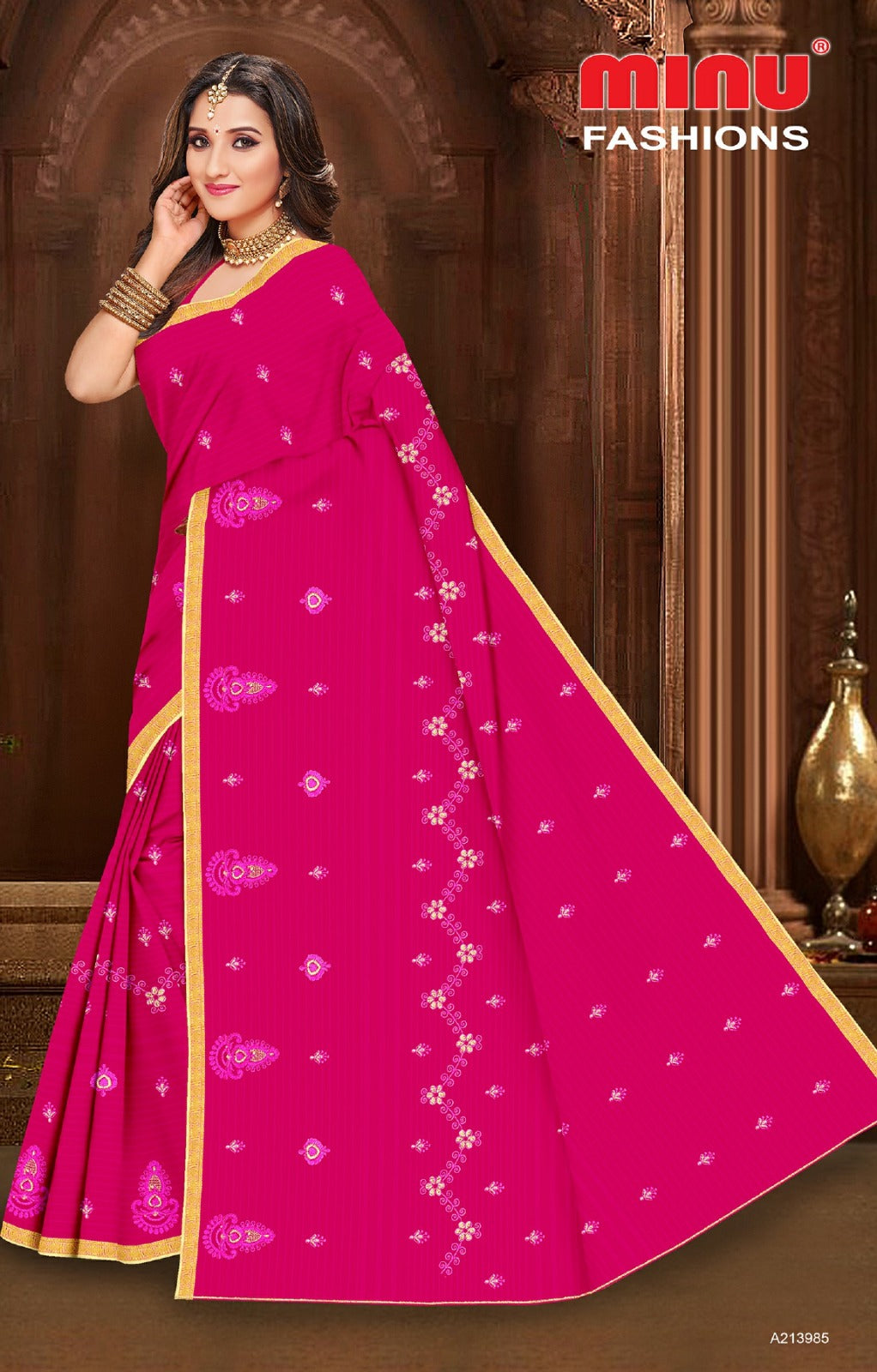 Embroidered Cotton Saree Elizabeth (Special Rate) - 8 Pcs Set