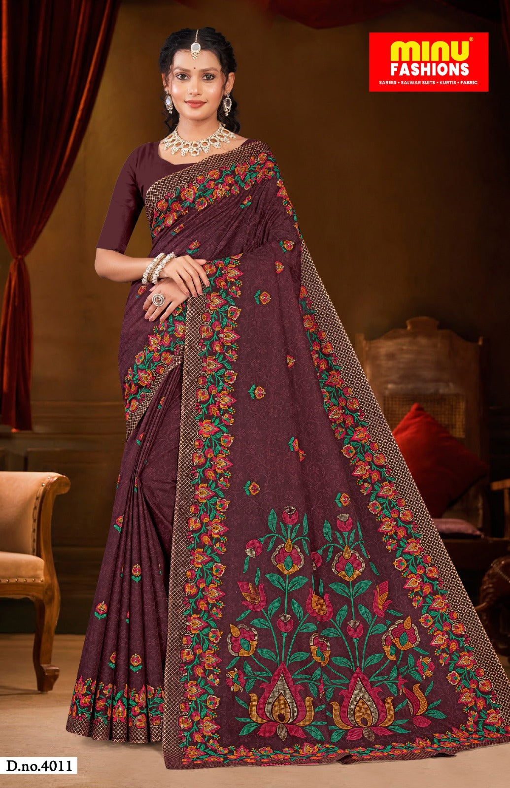 Malai Cotton Saree Gold Beauty - 08 Pcs Set