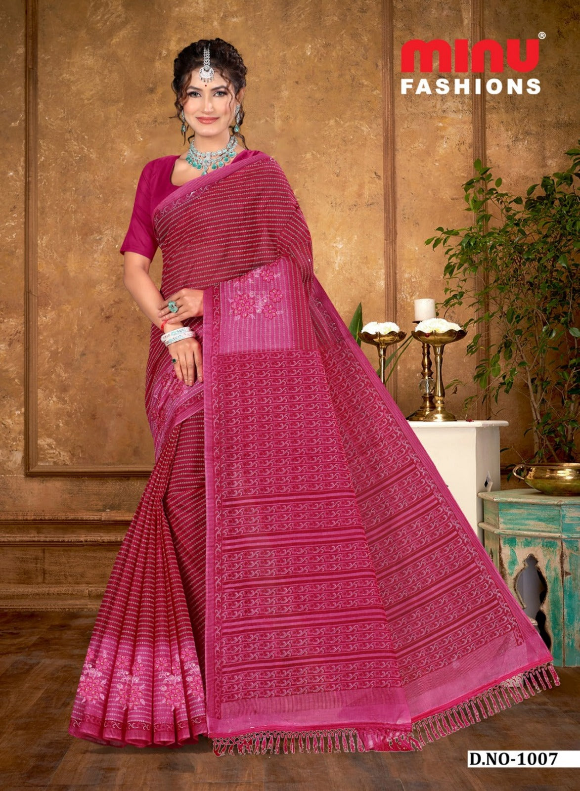 Embroidered Cotton Saree Harsha (Special Rate) - 10 Pcs Set