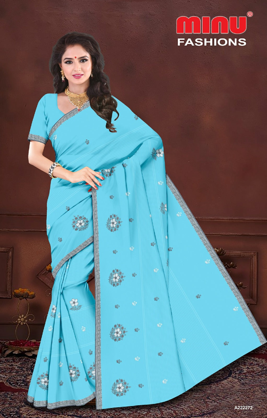 Embroidered Cotton Saree Himgiri (Special Rate) - 8 Pcs Set