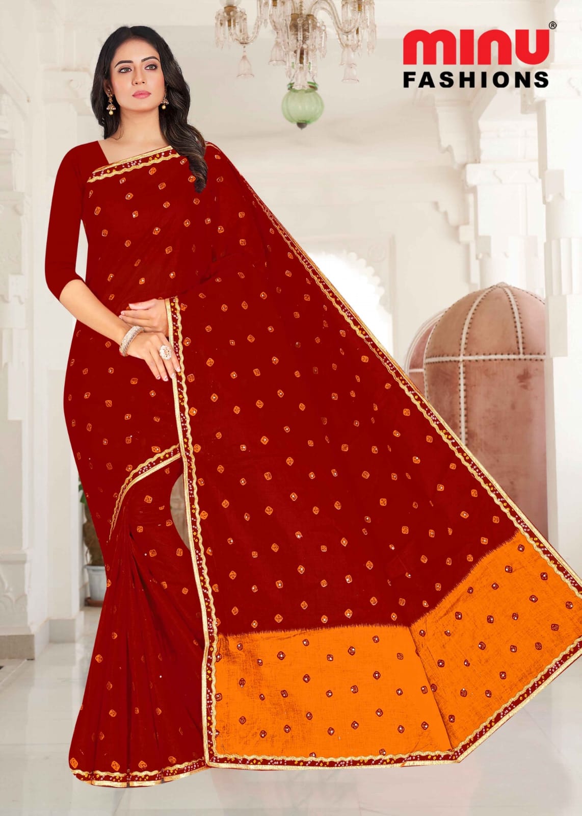 Embroidered Cotton Saree Laxmi Chunri (Special Rate) - 10 Pcs Set