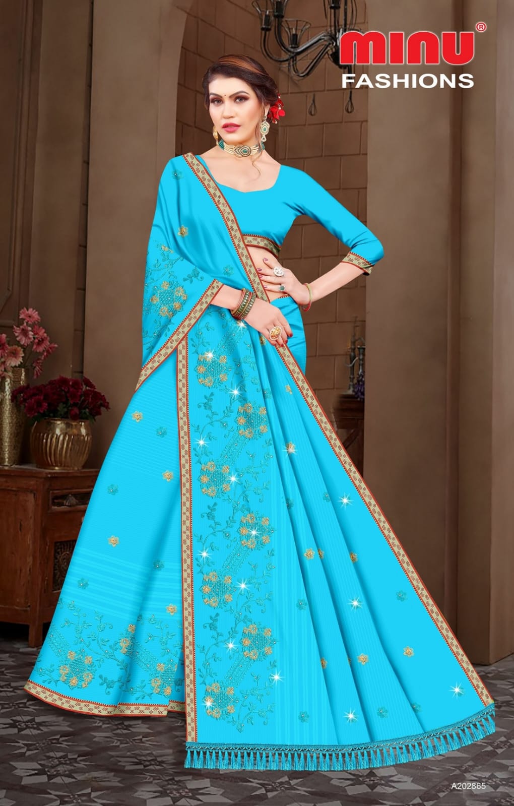 Embroidered Cotton Saree Malai Kofta Dlx (Special Rate) - 8 Pcs Set