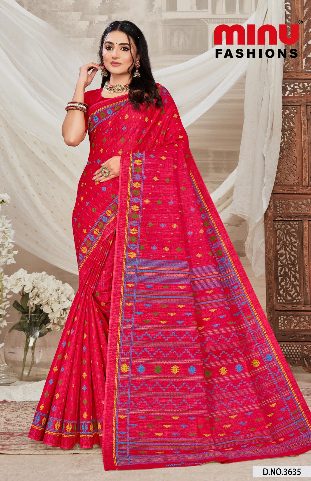 Malai Cotton Saree Meenakari - 8 Pcs Set