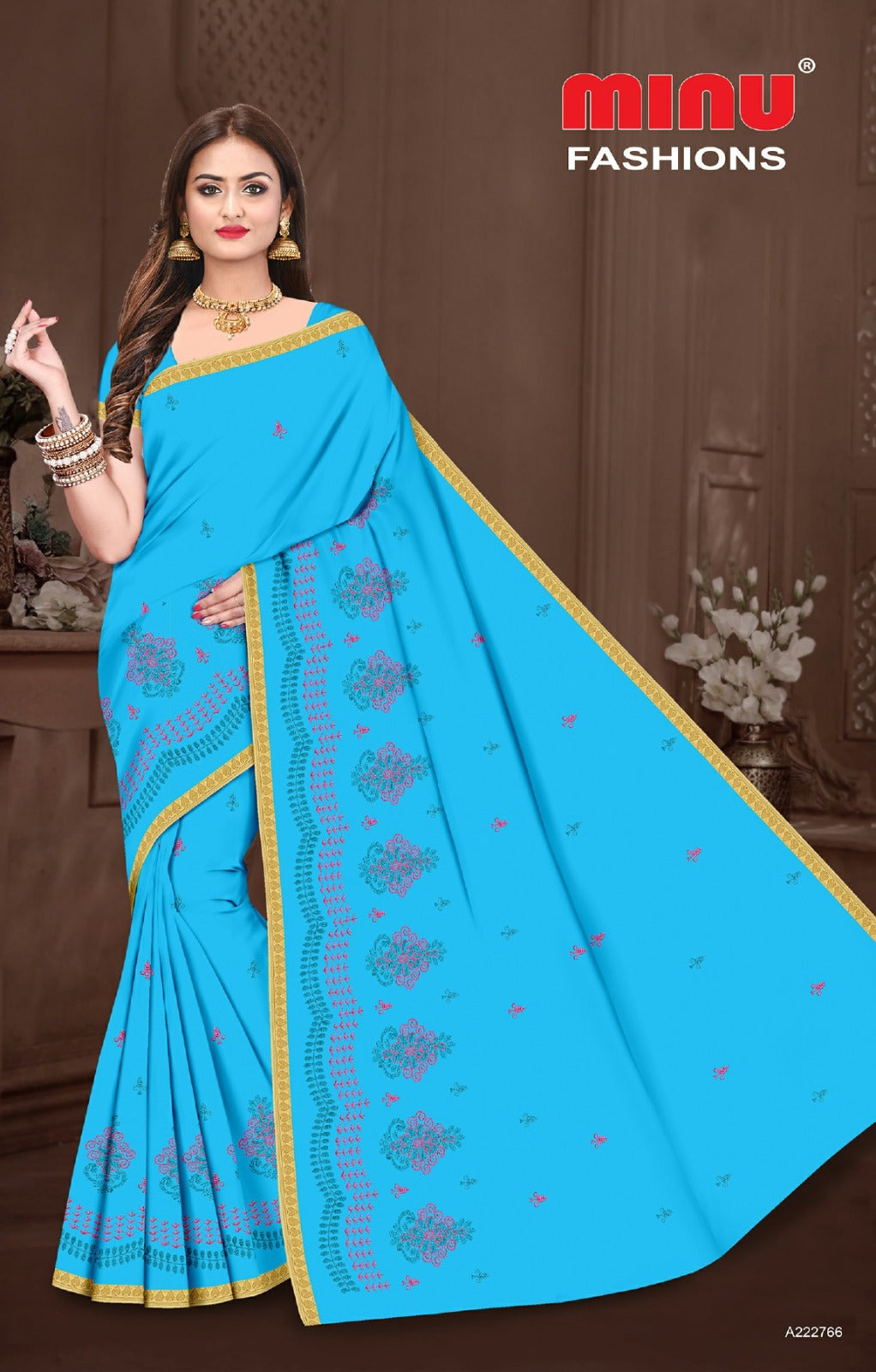 Embroidered Cotton Saree Melody (Special Rate) - 8 Pcs Set