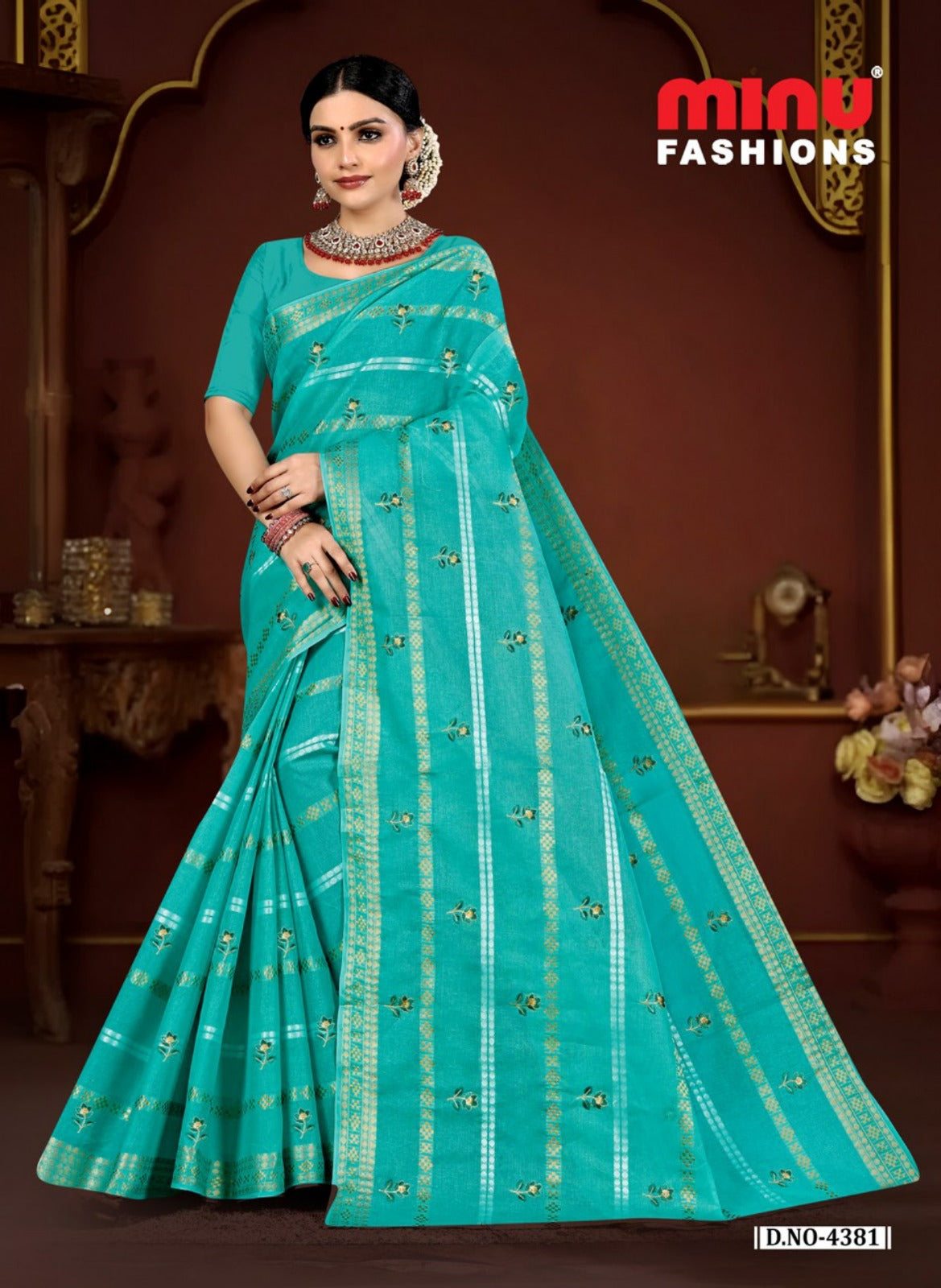 Embroidered Cotton Saree Norita (Special Rate) - 8 Pcs Set