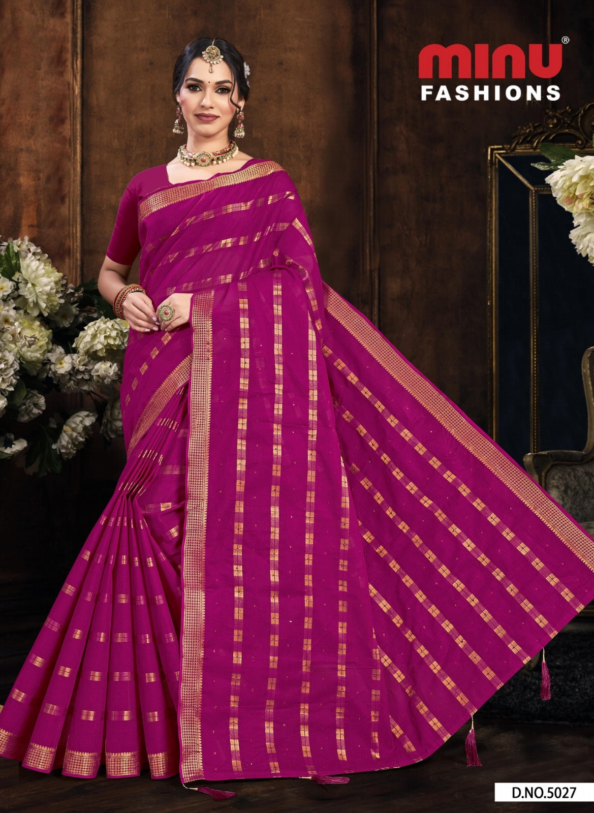 Embroidered Cotton Saree Panchi Diamond (Special Rate) - 8 Pcs Set