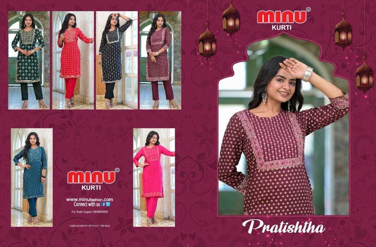 2 Piece Rayon Kurti Set Prathista Combo - 6 Pcs Set
