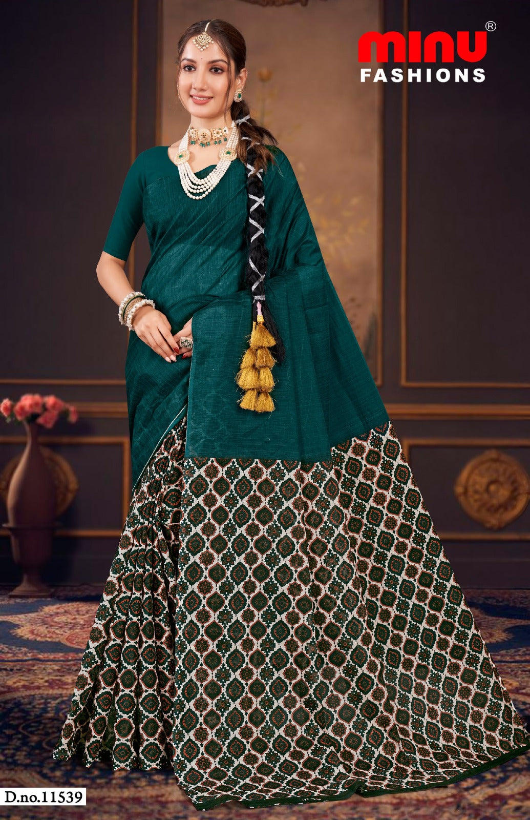 Malai Cotton Saree Raasa Ajrakh - 8 Pcs Set