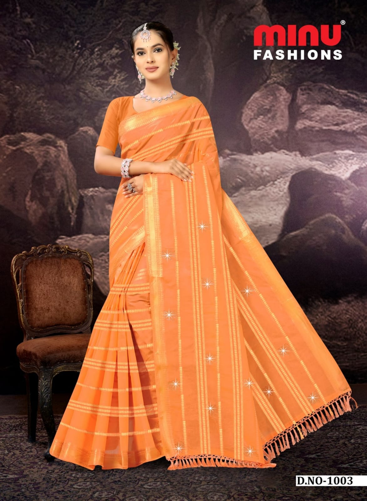 Embroidered Cotton Saree Swara (Special Rate) - 8 Pcs Set