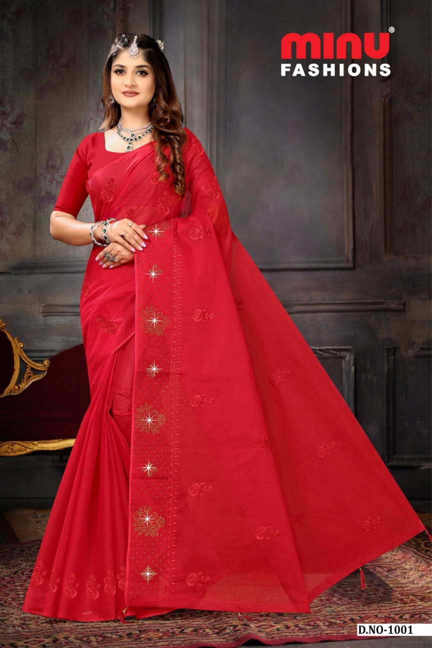 Embroidered Cotton Saree Sneha (Special Rate) - 6 Pcs Set