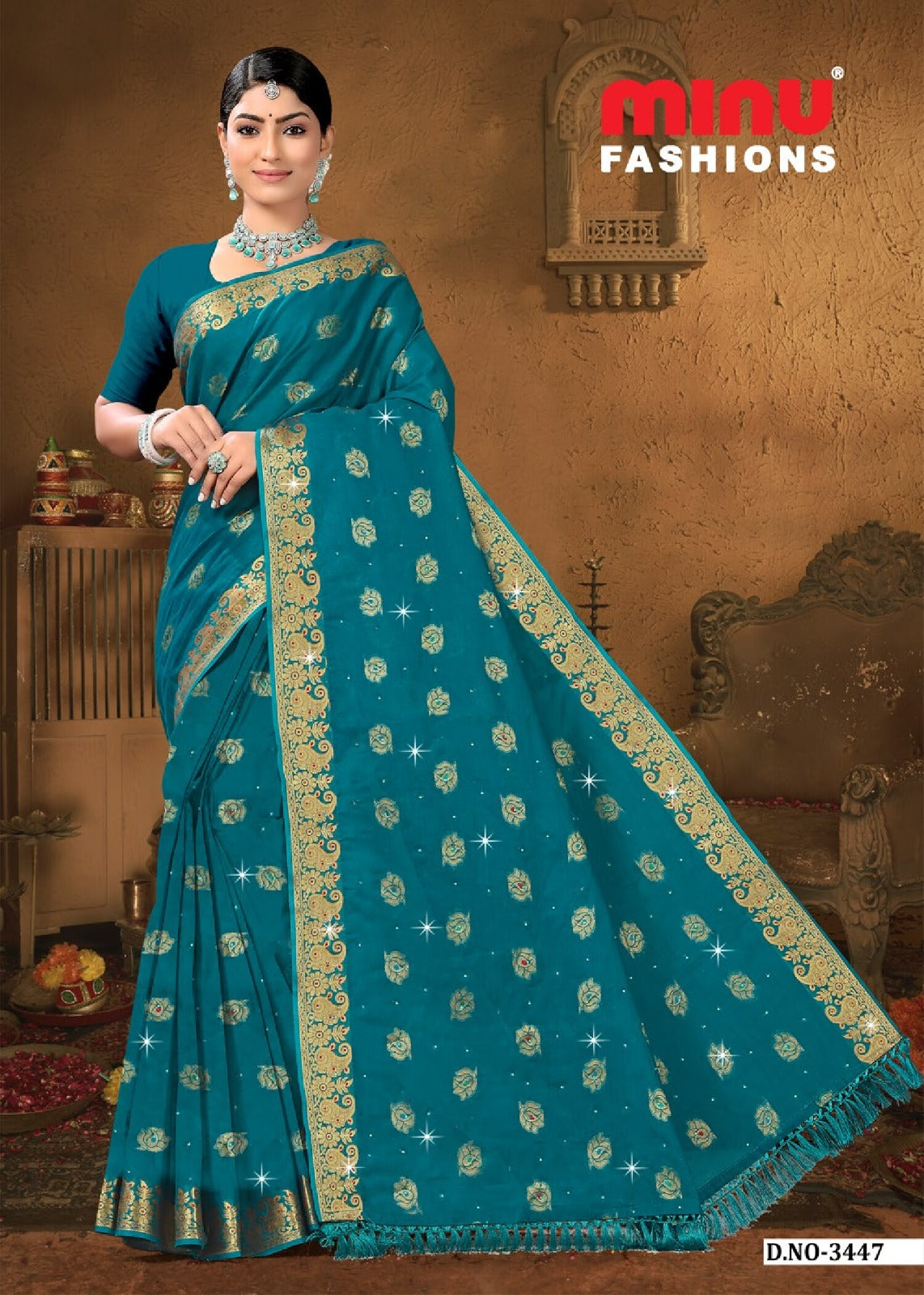 Embroidered Cotton Saree Swadesh (Special Rate) - 8 Pcs Set