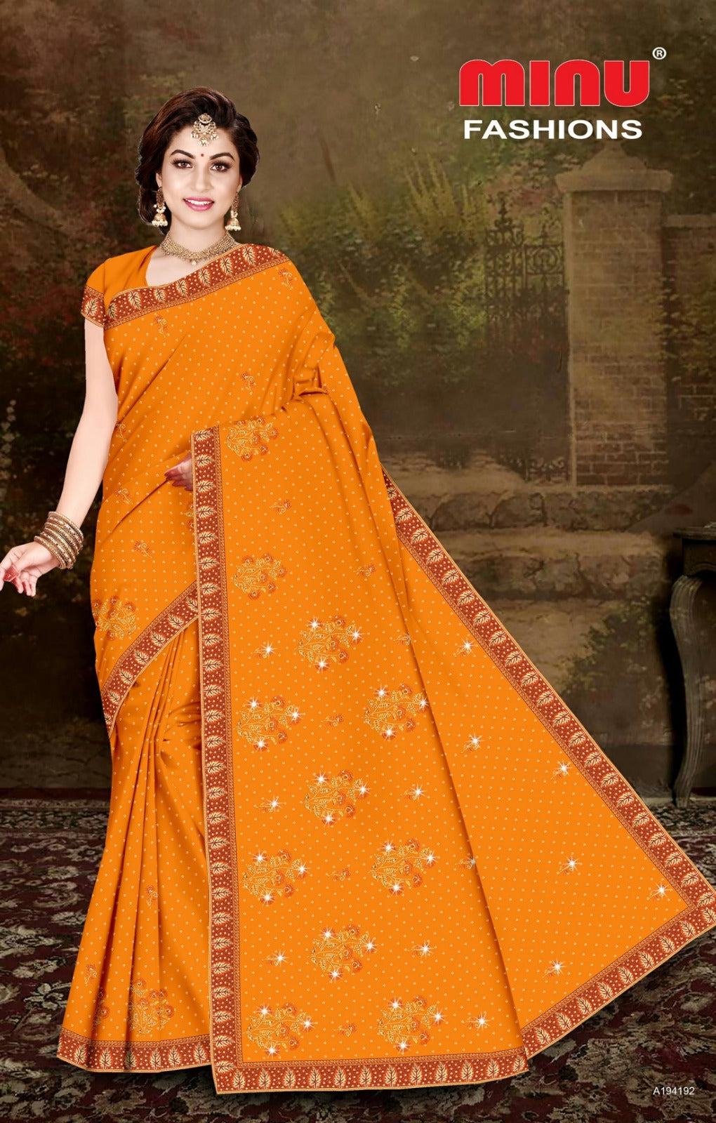 Embroidered Cotton Saree Tim Tim Tara (Special Rate) - 8 Pcs Set
