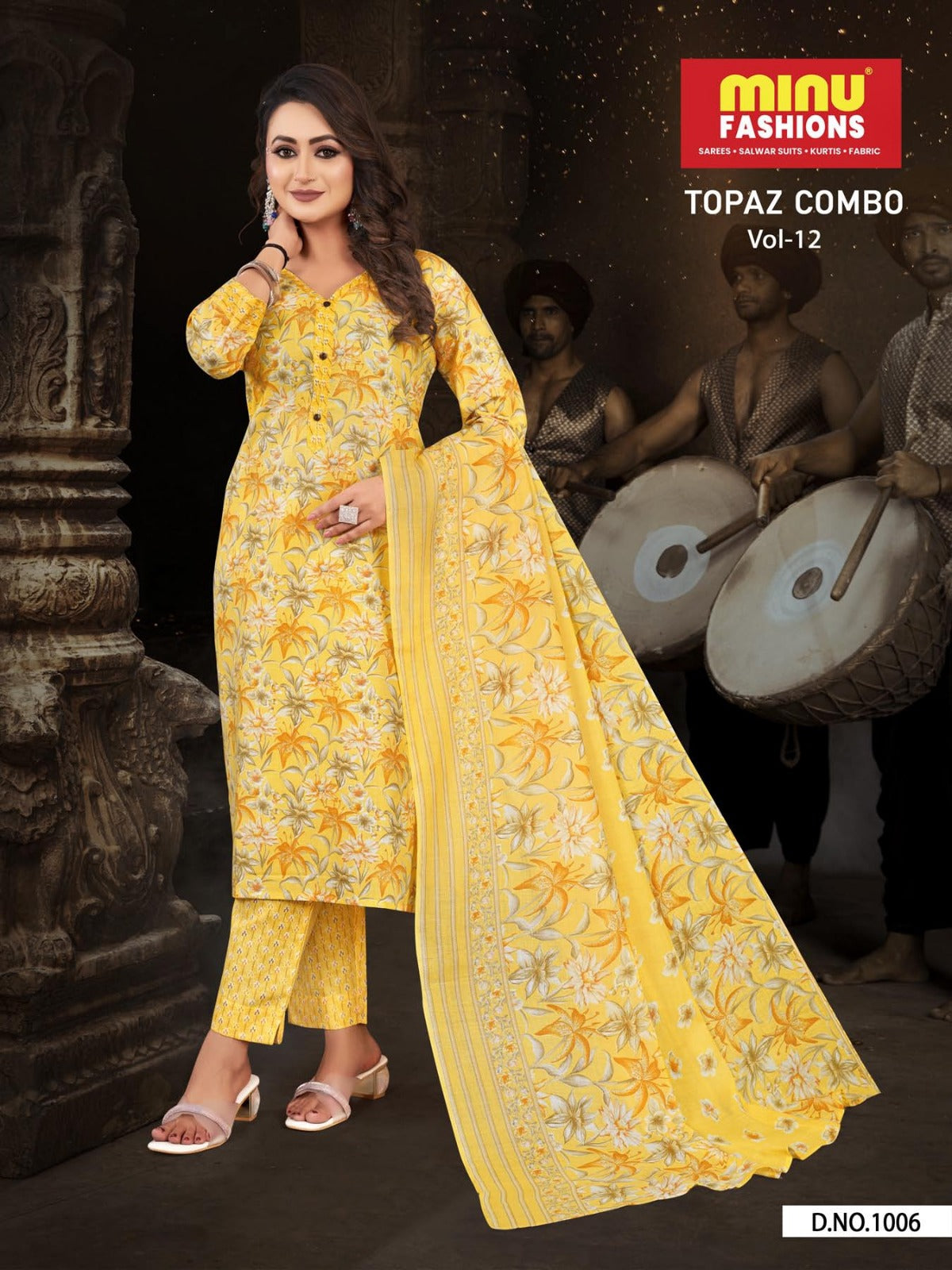 3 Piece Cotton Long Kurti Set Topaz (Vol-12) - 8 Pcs Set