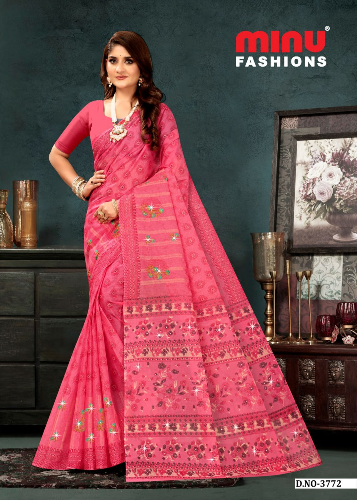 Embroidered Cotton Saree Vedum (Special Rate) - 8 Pcs Set