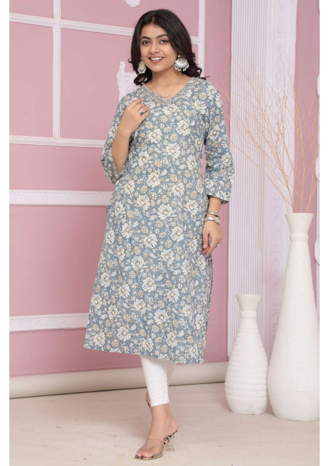 Printed Cotton Long Kurti Aditi (Vol-5) - 8 Pcs Set