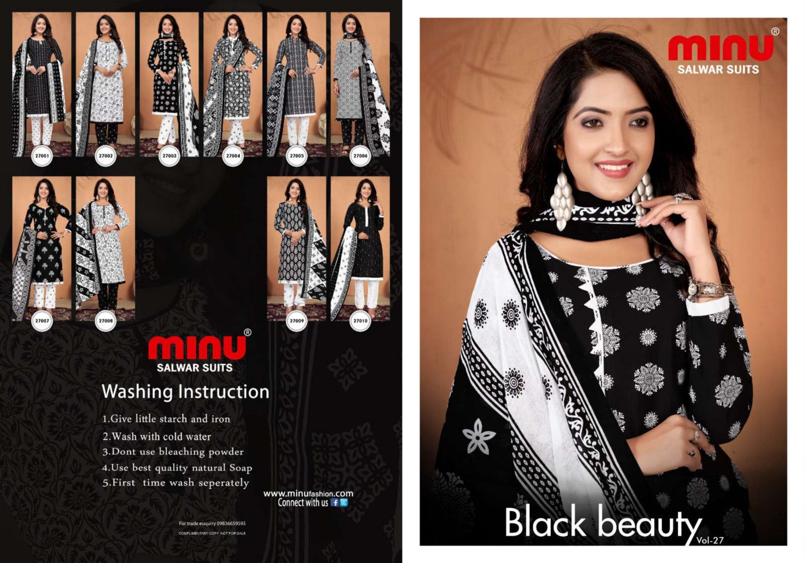 Printed Cotton Stitched Salwar Suit Black Beauty - 10 Pcs Set
