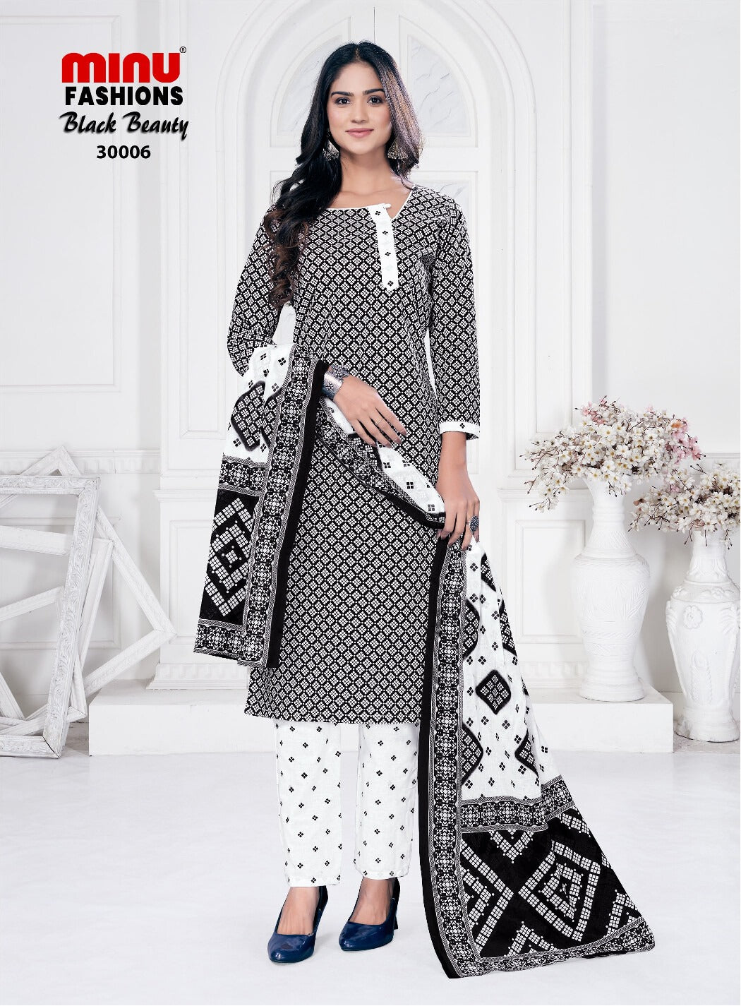 Printed Cotton Unstitched Salwar Suit Black Beauty (Special Rate) - 10 Pcs Set