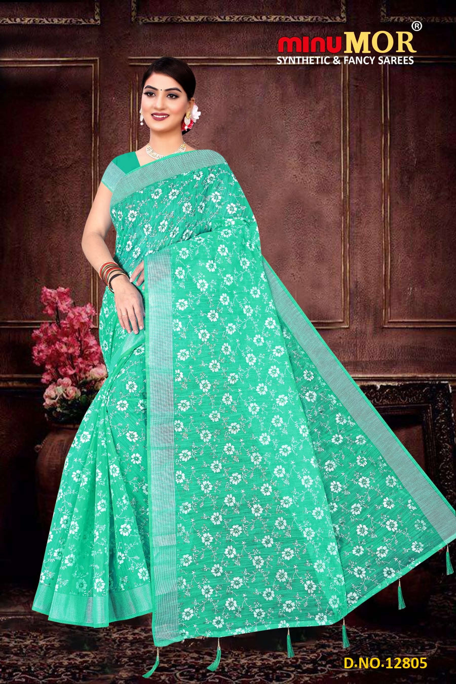 Fancy Saree Cherry Cotton (BP) - 6 Pcs Set