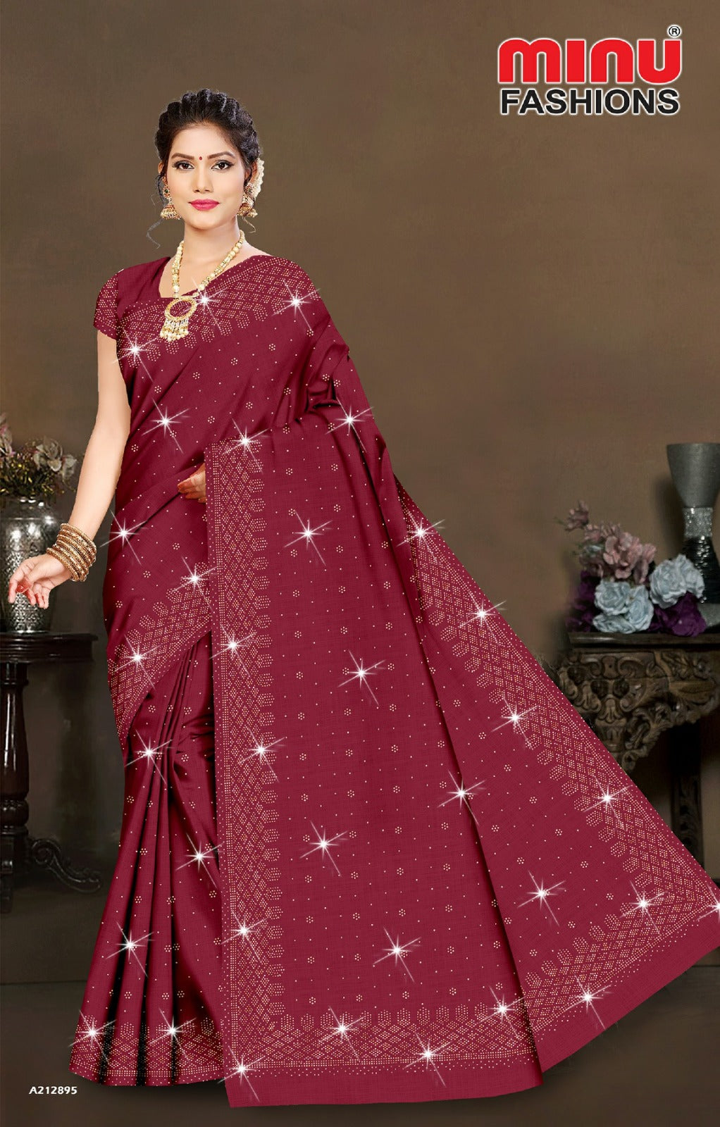 Embroidered Cotton Saree Crystal Saroski (Special Rate) - 8 Pcs Set