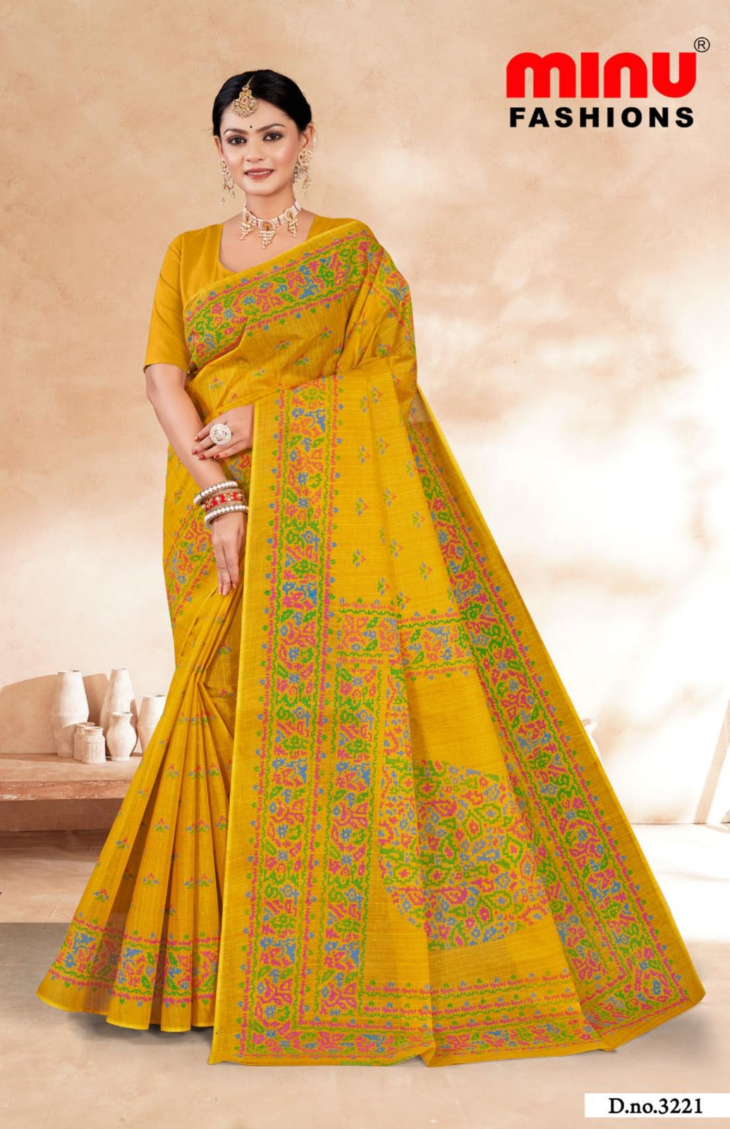 Printed Cotton Saree Dream City - 10 Pcs Set