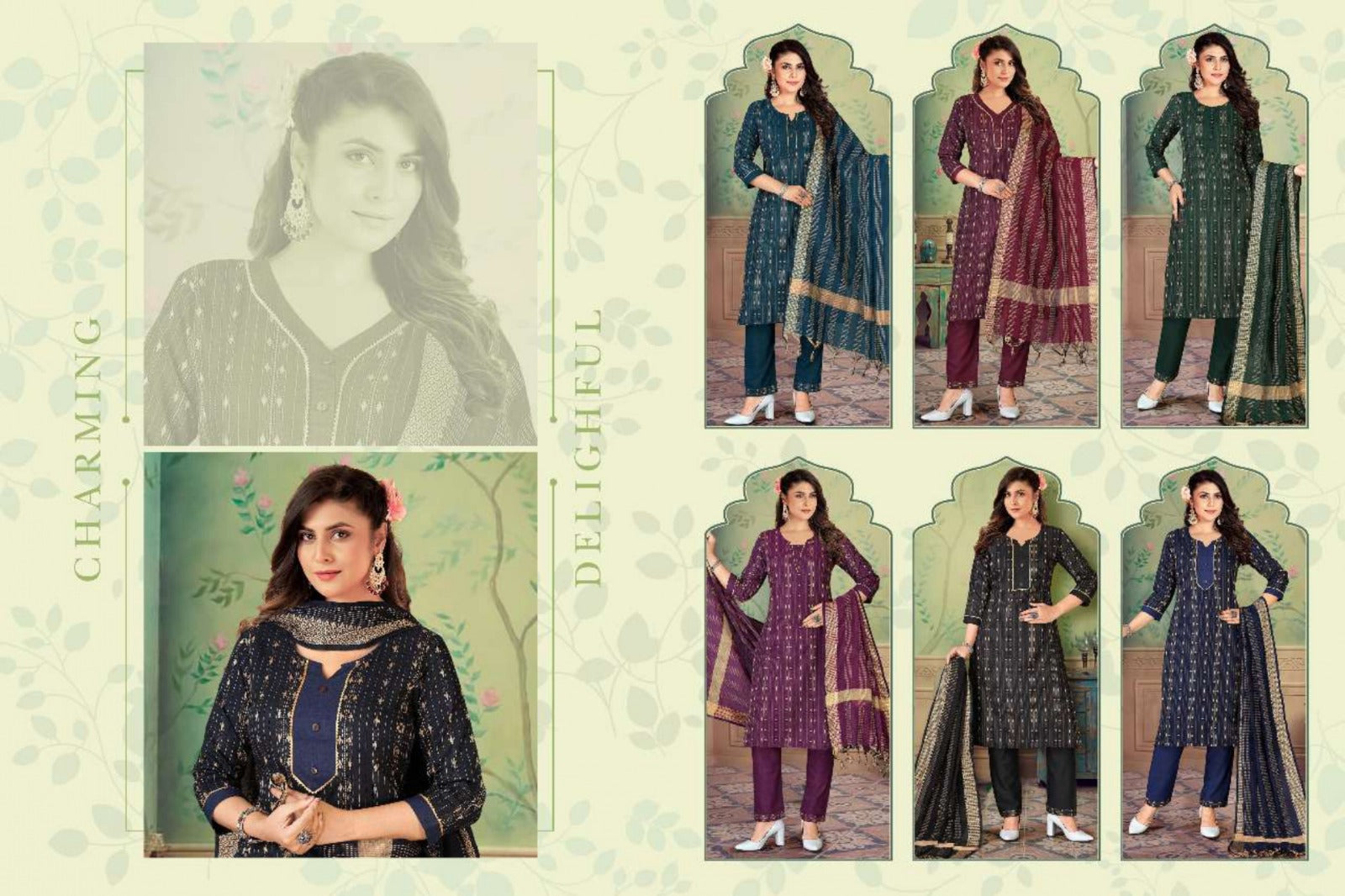 Printed Cotton Stitched Salwar Suit Handloom Choice (Deep) - 6 Pcs Set