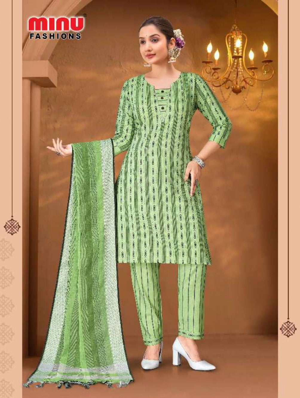 Printed Cotton Stitched Salwar Suit Handloom Choice Pestal - 6 Pcs Set