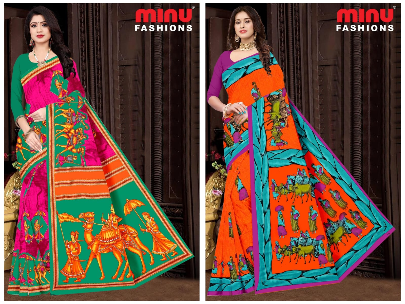 Printed Cotton Saree Heven Beauty Block - 10 Pcs Set