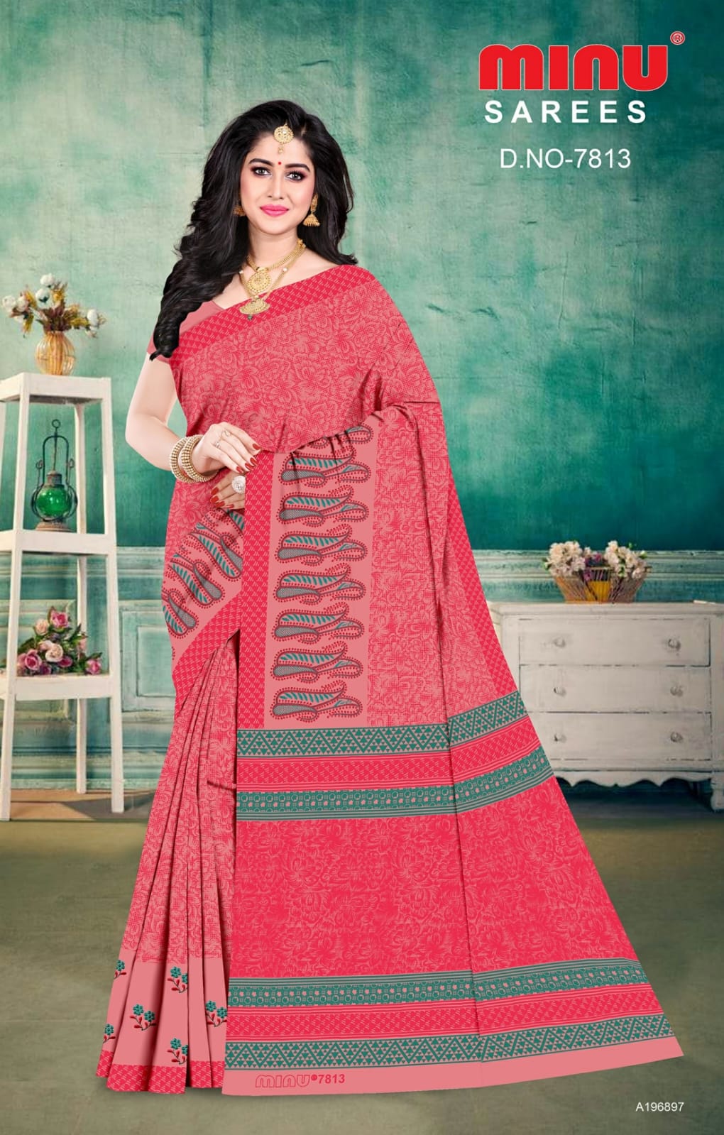 Embroidered Cotton Saree Jannat (Special Rate) - 8 Pcs Set
