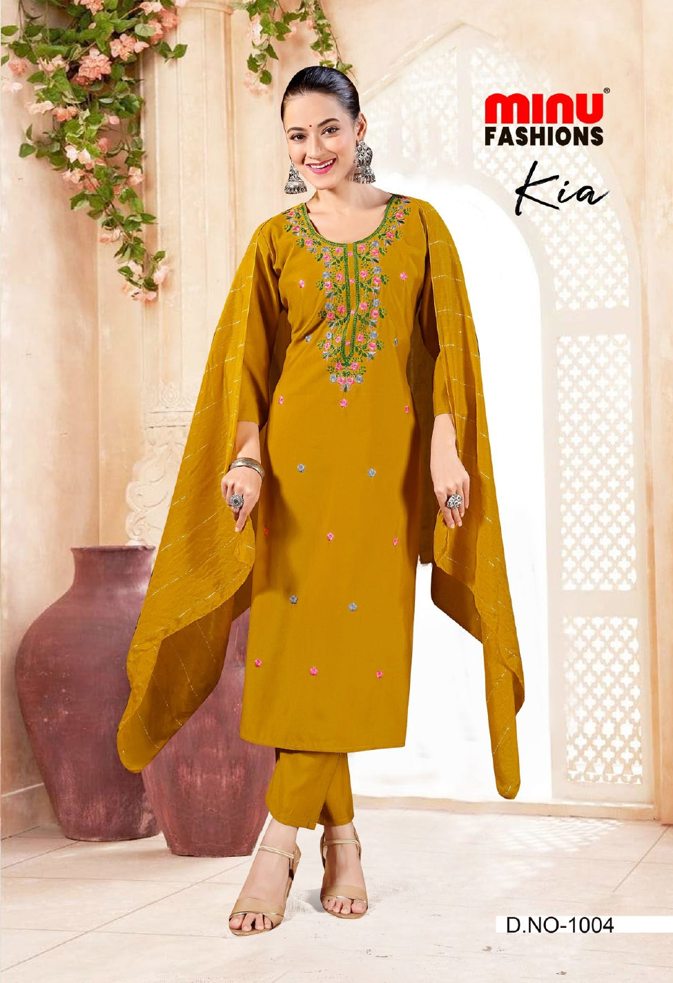 Embroidered Silk Stitched Salwar Suit Kia - 6 Pcs Set