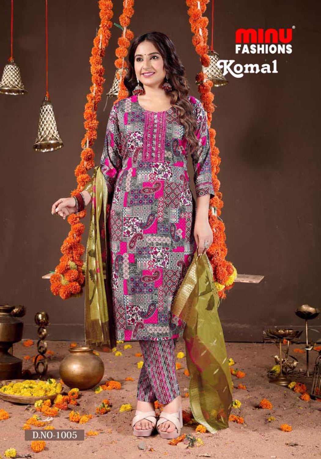 Printed Rayon Stitched Salwar Suit Komal - 8 Pcs Set