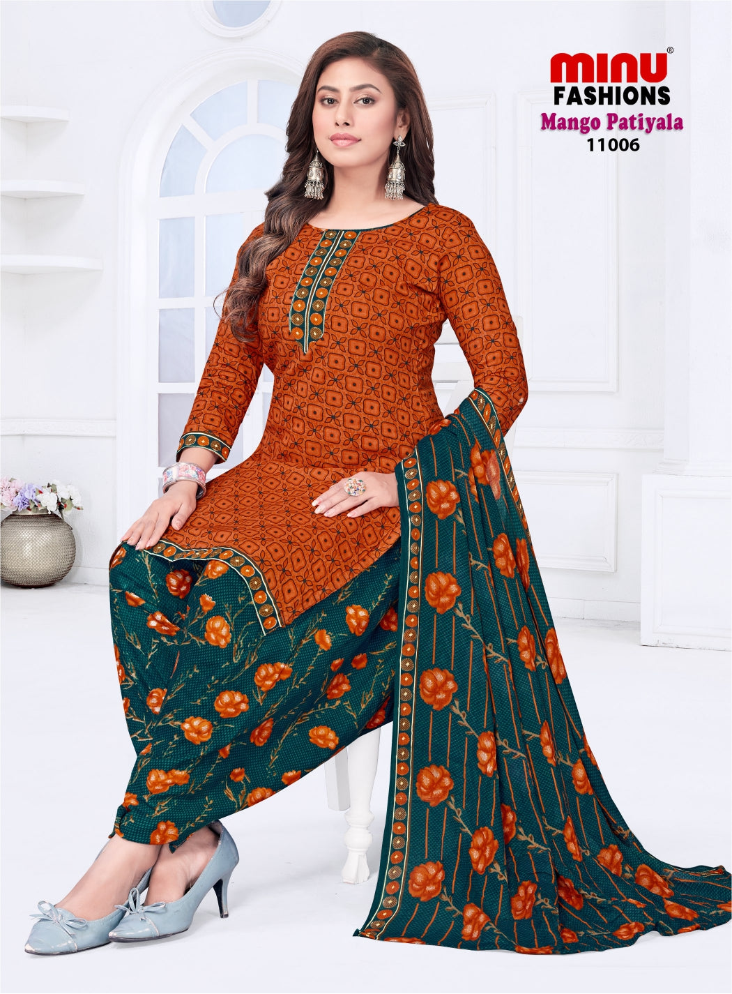 Printed Cotton Stitched Salwar Suit Mango Patiyala (Vol-11) - 10 Pcs Set