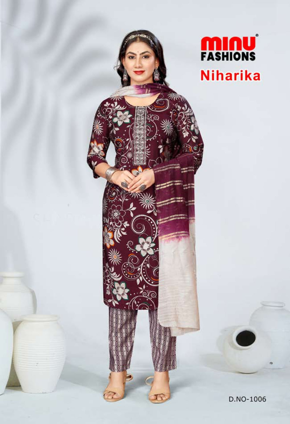 Printed Cotton Stitched Salwar Suit Niharika - 10 Pcs Set