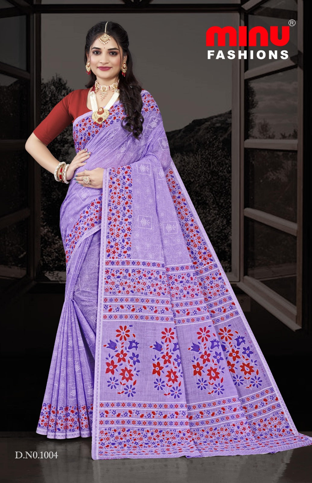 Printed Cotton Saree Pestal Beauty - 8 Pcs Set