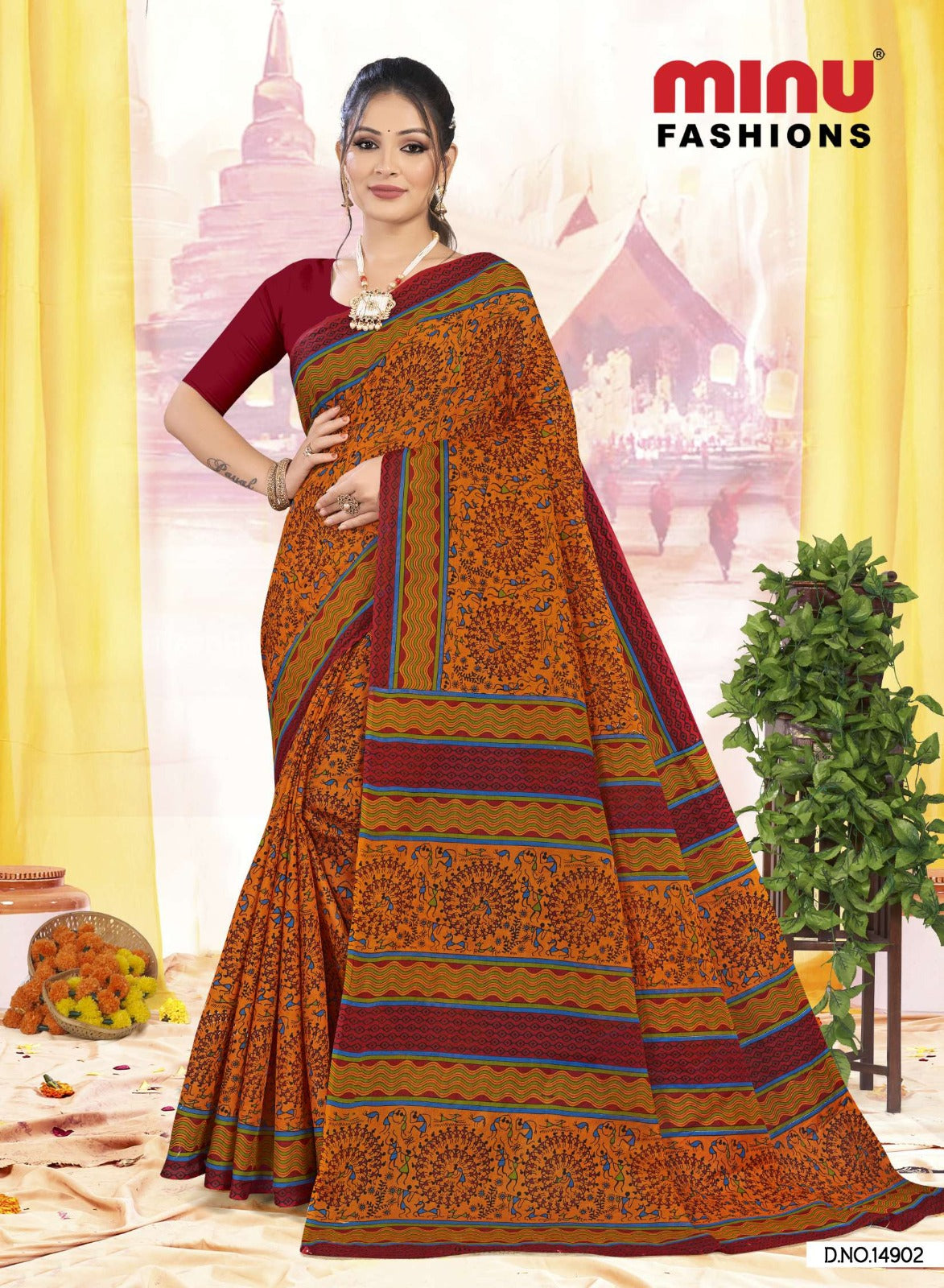 Printed Cotton Saree Rajanya Block (Vol-3) - 10 Pcs Set