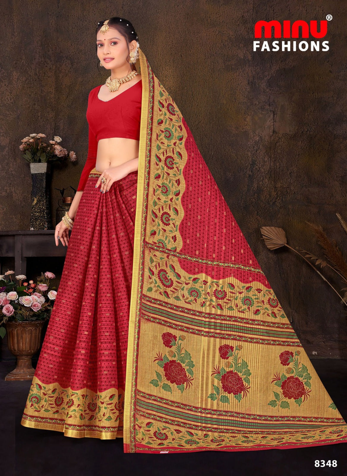 Printed Cotton Saree Sada Bahar - 10 Pcs Set