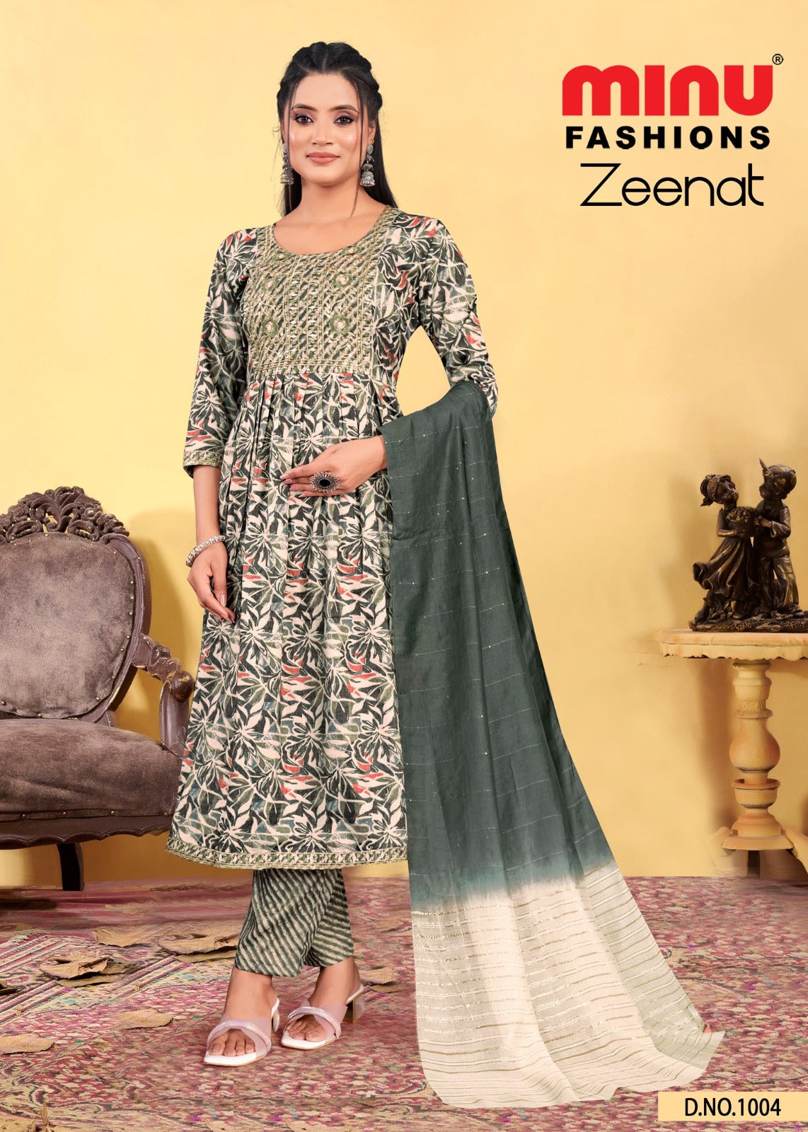 Printed Cotton Stitched Salwar Suit Zeenat - 8 Pcs Set