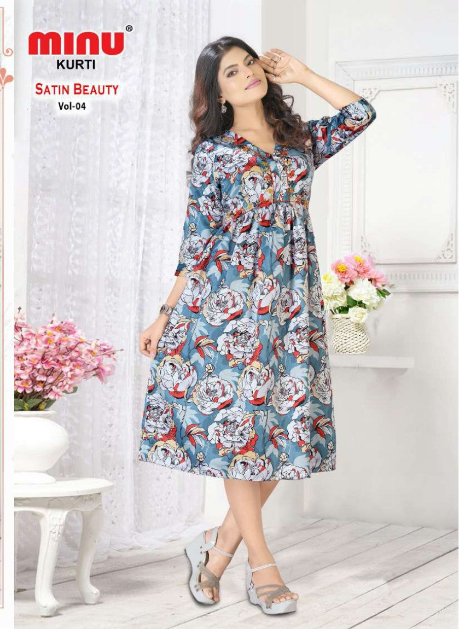 Printed Cotton Kurti Satin Beauty (Vol-4) - 6 Pcs Set