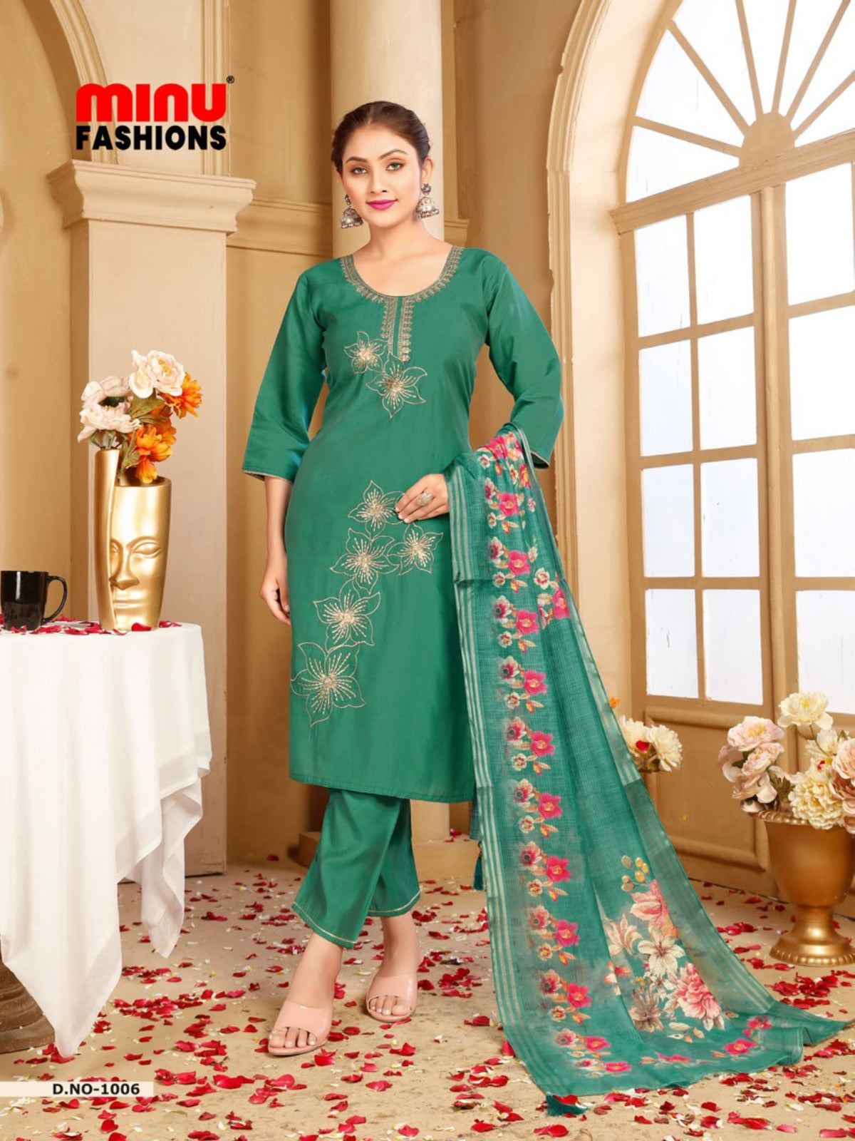 Embroidered Silk Stitched Salwar Suit Sonam - 6 Pcs Set