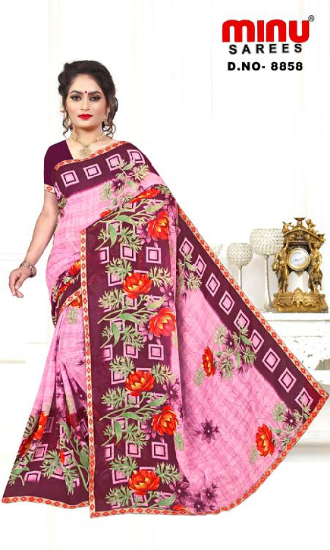 Fancy Saree Star Chiffon (BP) - 8 Pcs Set