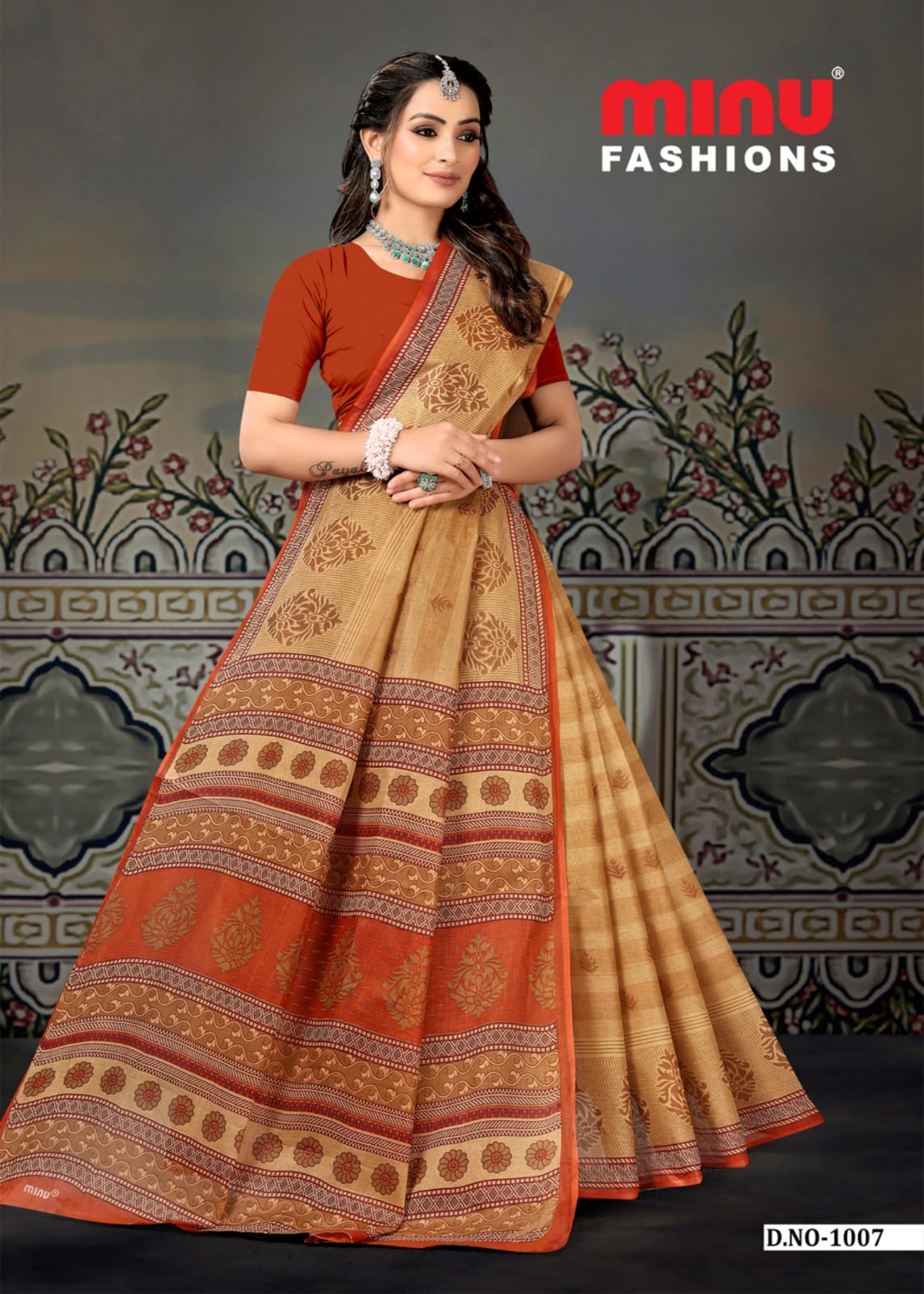 Saree Sunheri Cotton Chiku (Special Rate) - 10 Pcs Set